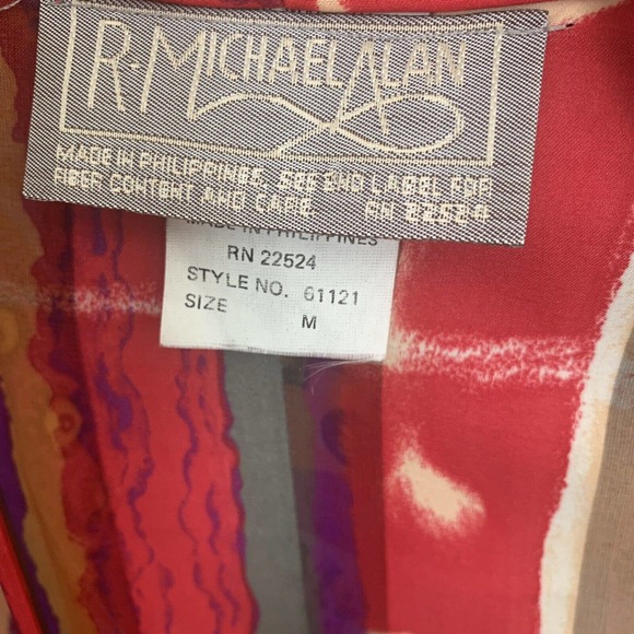 VTG R MICHAEL ALAN Women Robe Size M Kimono Retro Multicolor Belted Chiffon - Picture 10 of 11